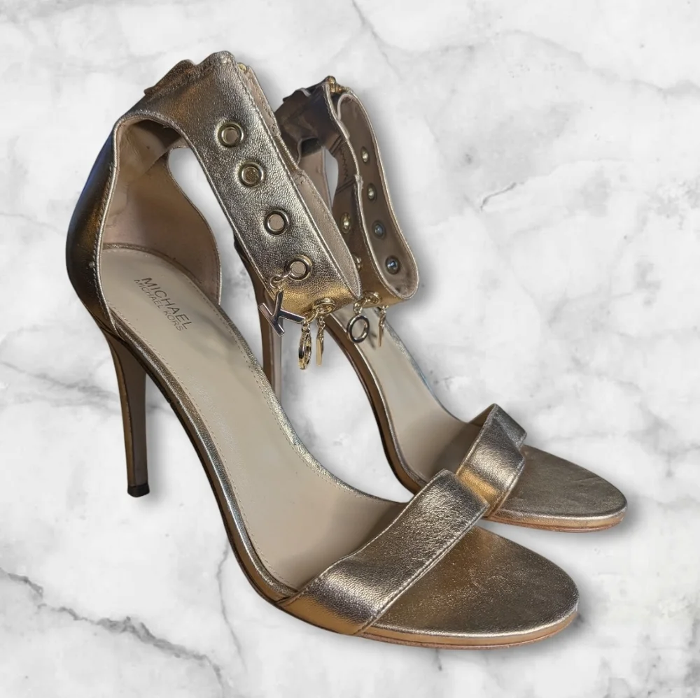 ✨ MICHAEL Michael Kors Metallic Gold Ankle Strap Heels | Size 10 ✨
